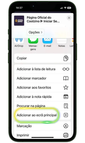 Botão Adicionar ao ecrã principal