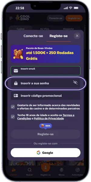 Coolzino casino register Crie uma palavra-passe segura