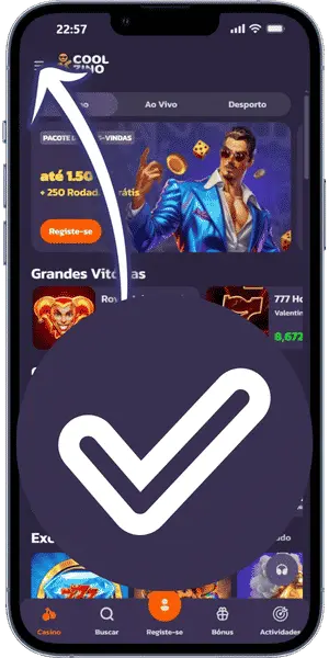 Coolzino register Entre no perfil e complete a verificação